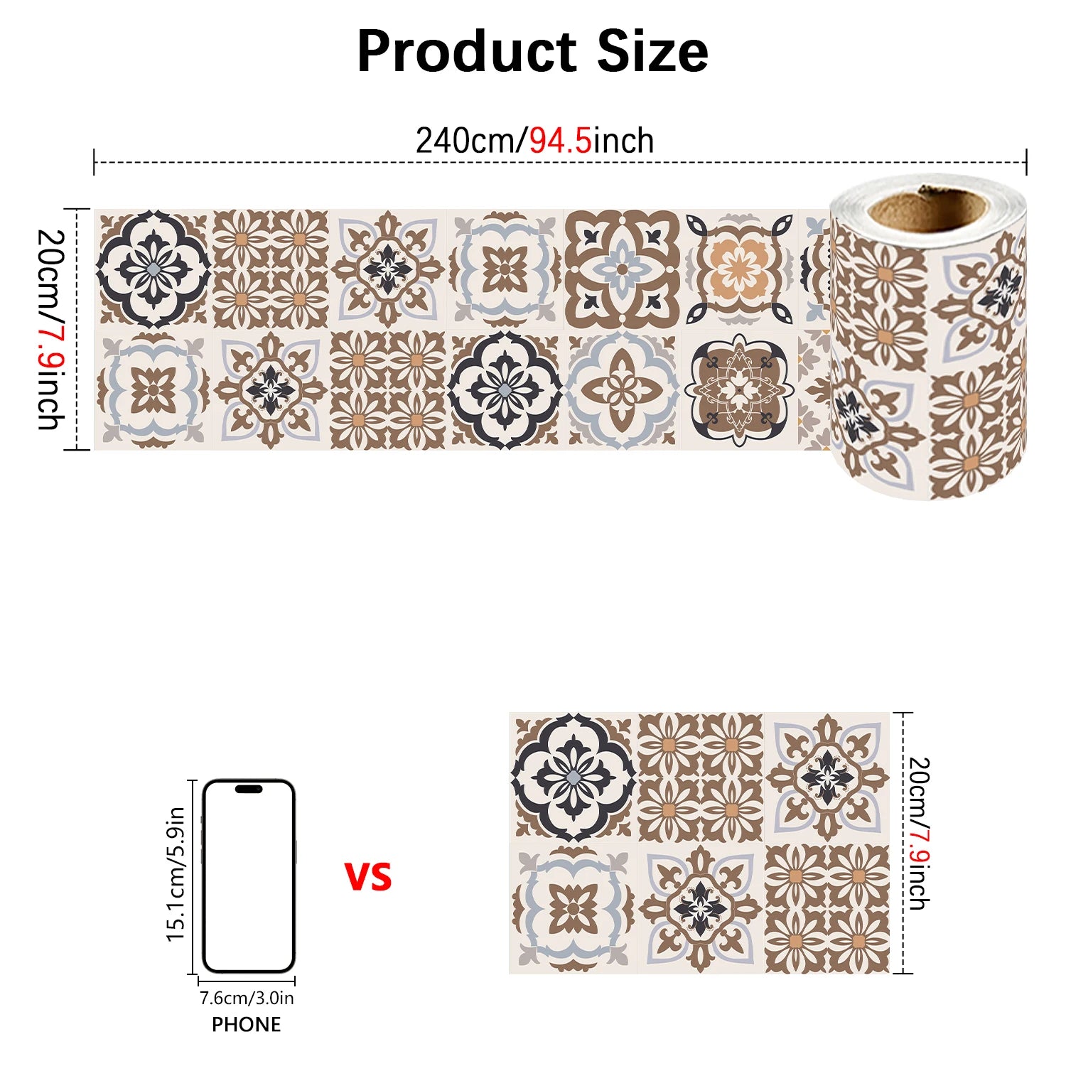 Bohemian Style Ceramic Tile Wall Sticker Bathroom Kitchen BackSplash Waistline Skirting Strip Decor Peel &amp; Stick Art Wall Decals
