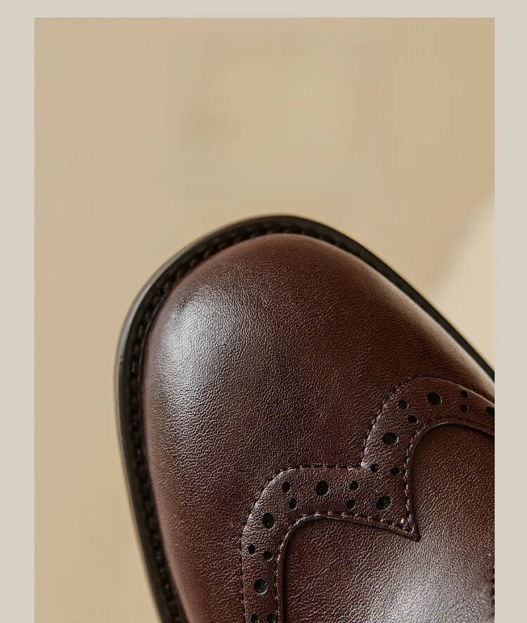 Women's Retro Oxford Shoes Vintage Perforated Genuine Leather