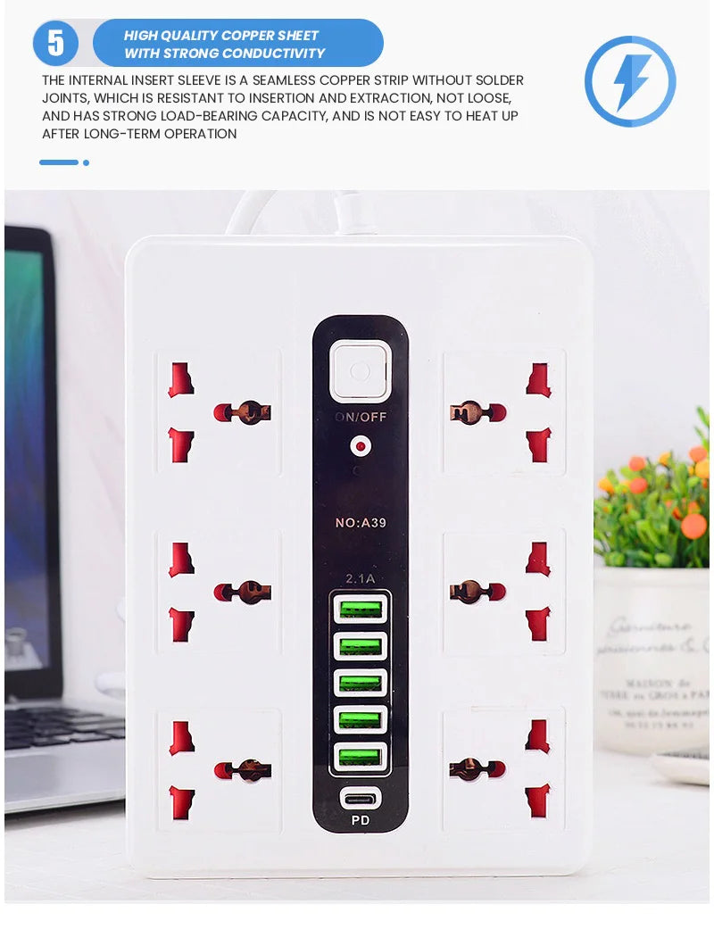 Smart Multi-function Socket Fast Charging USB Long