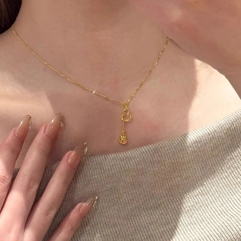925 Silver Gourd Necklace 18K Gold Plated Sparkling Women