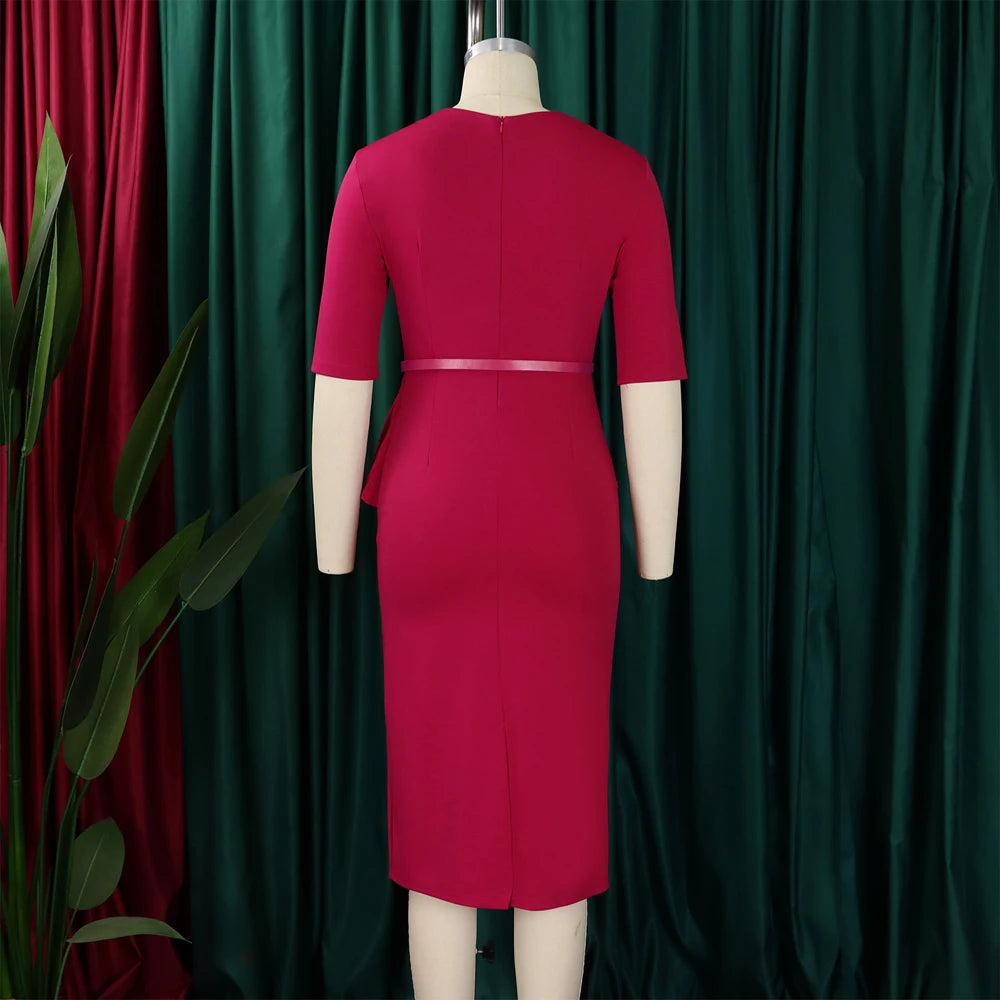 Office Dresses for Ladies 2024 Latest Summer Simple Elegant Half Sleeve Formal Church Dress Women Knee Length Pencil Peplum Dres - Daisan Mart