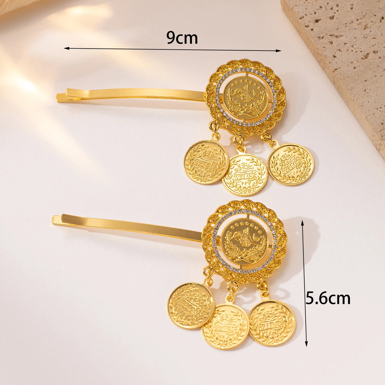 Kẹp Tóc Mạ Vàng Đồng Xu Thổ Nhĩ Kỳ Dành Cho Cô Dâu