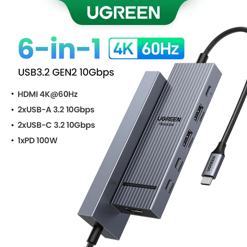 Hub USB-C UGREEN 10Gbps 4K60Hz Đa Năng Cho Laptop