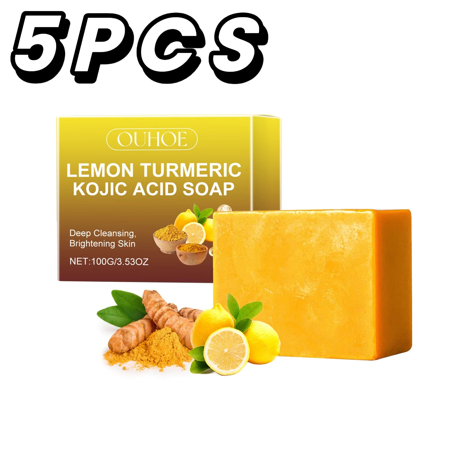 Facial Cleaning Handmade Soap Lemon Turmeric Kojic Acid Soap Deeply Cleansing Exfoliating Even Skin Tone Bathing Soap Skincare
