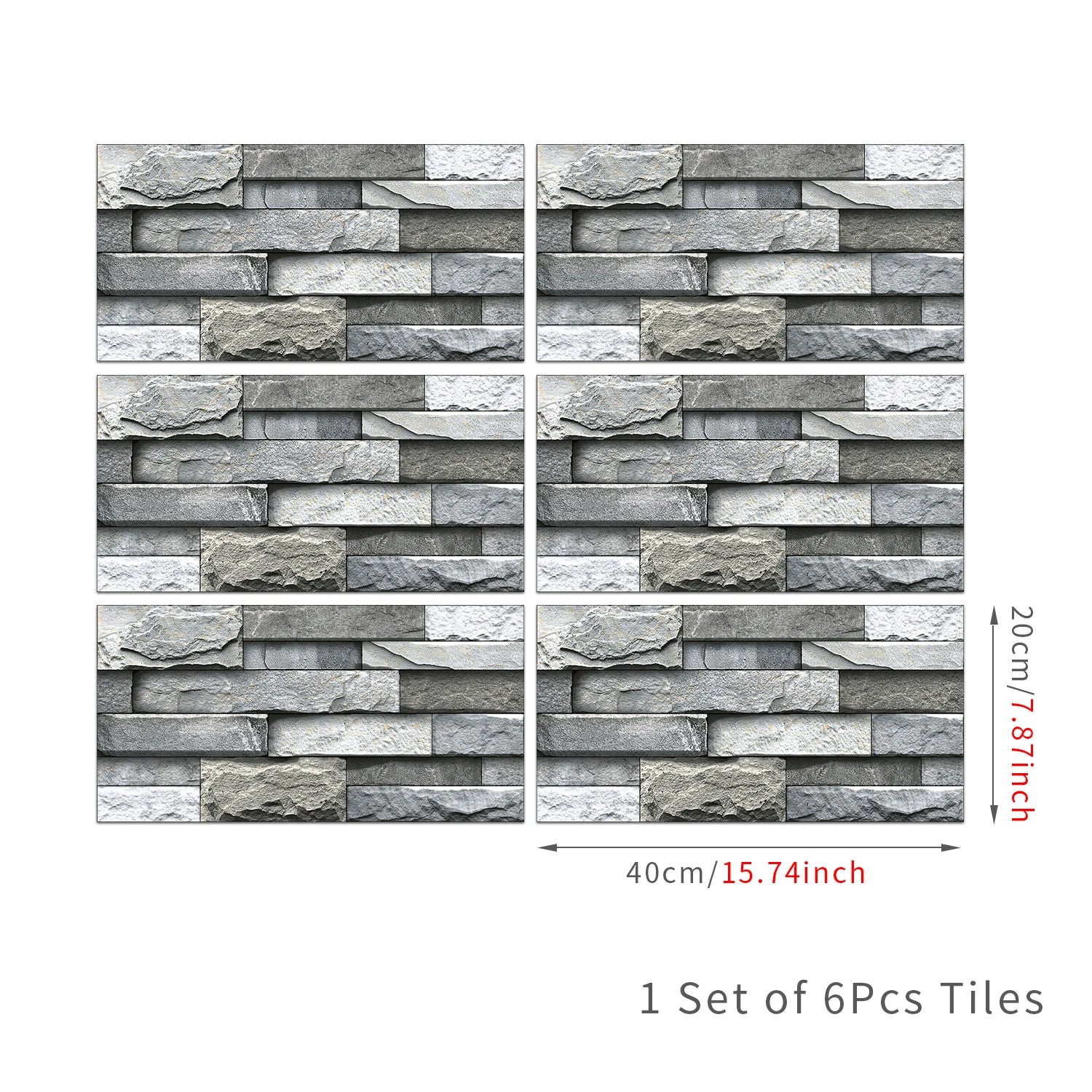 6Pcs 3D Self-Adhesive Wall Sticker 30x15cm Oil Proof Waterproof Brick Stone Imitation Brick Tile Stone Particle Wallpaper Decals