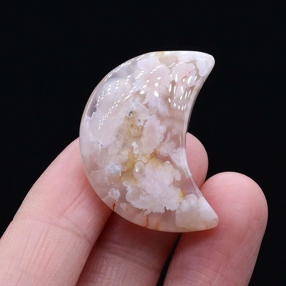 Feng Shui Rose Quartz Natural Stone Moon Statue