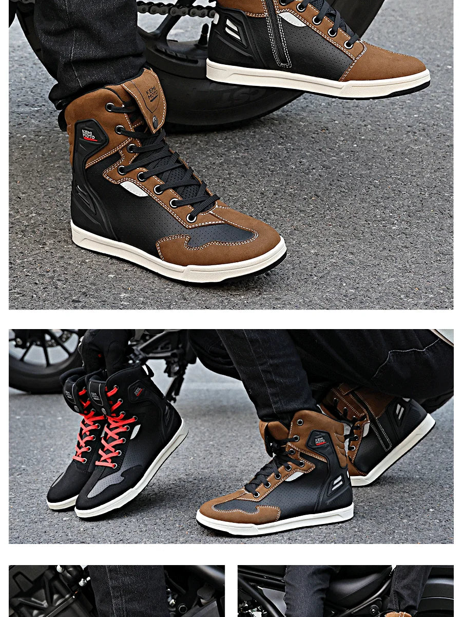 Giày Boots Nam Đi Xe Máy Phản Quang Bảo Hộ Thoáng Khí