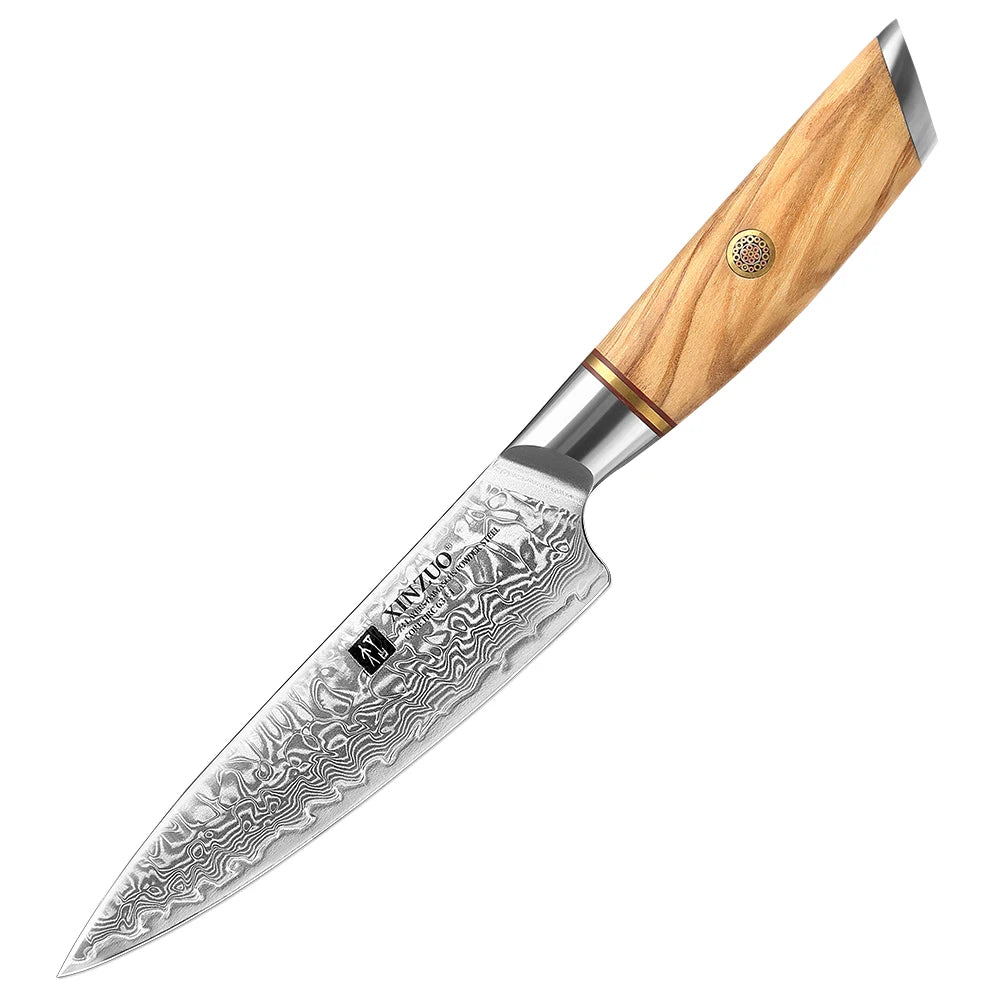 XINZUO 1PC-3PCS Damascus Japanese VG10 Steel Chef Knife Santoku Knife Utility Knife Olive Wood Handle with Copper Flower Nails - Daisan Mart