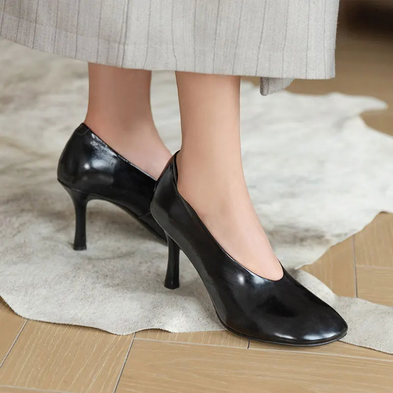 Giày Cao Gót Nữ Phong Cách Retro Pháp Da Thủ Công