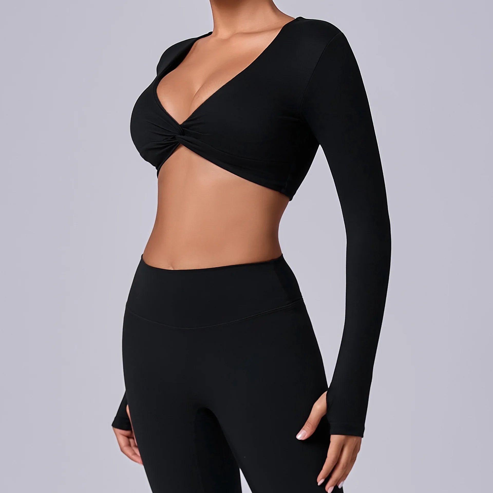 Crop Top Tập Nữ Dài Tay Lỗ Ngón Thể Thao Năng Động - Daisan Mart