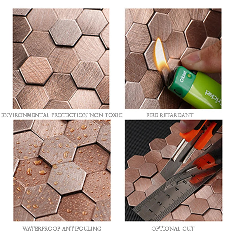 Mosaic Decorative Wall Stickers Aluminum-plastic Panel Self-Adhesive Moisture-proof Fireproof Bathroom Hexagon Tile Decoration