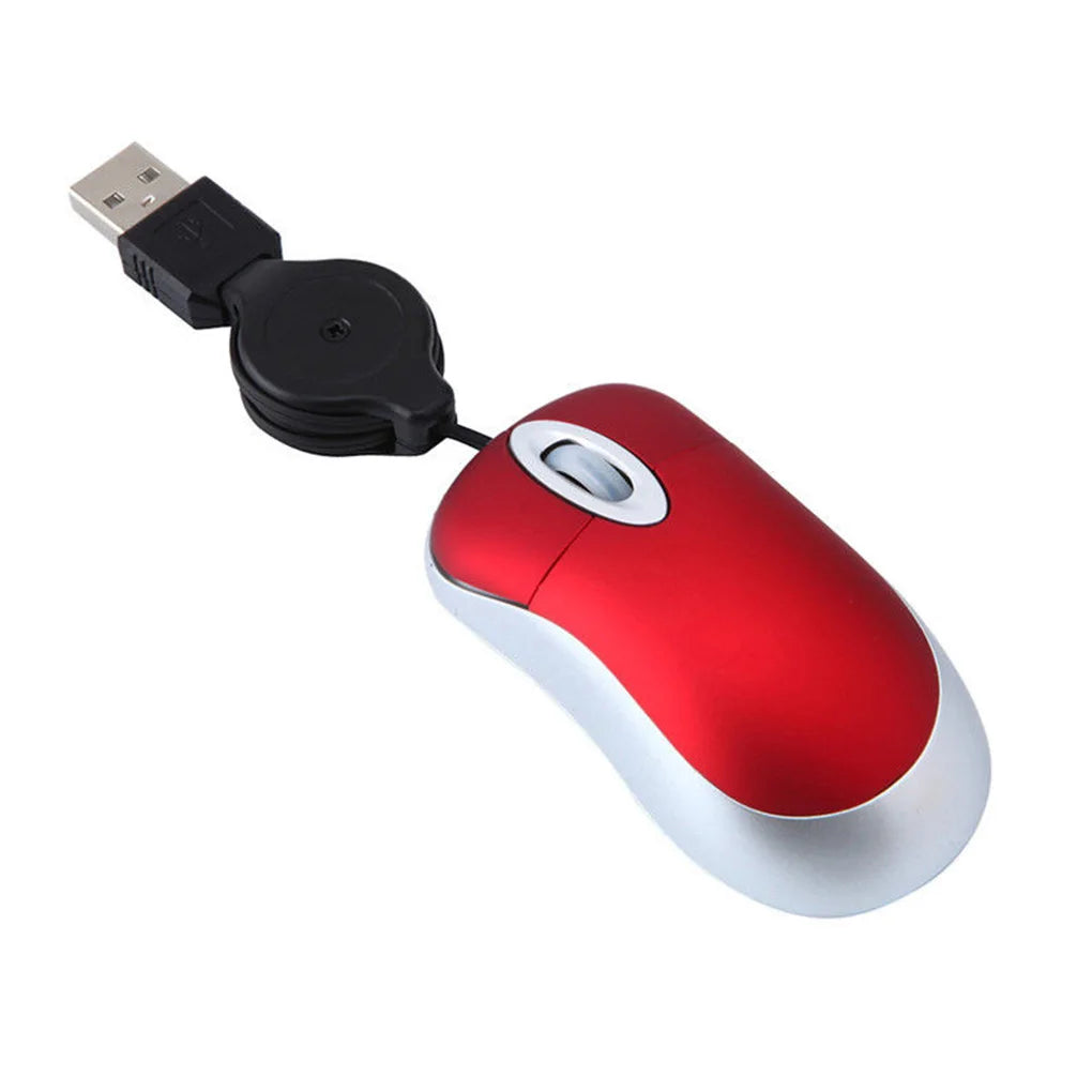 Computer 3 Buttons Mouse Mini Wired Small Hand Retractable USB Cable Adjustable Scalable Gaming Mice Office Kids