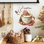 Christmas Coffee Cup Wall Stickers Living Room Restaurant Decoration Mural Cafe for Kitchen Home Decor Self-adhesive Wallpaper