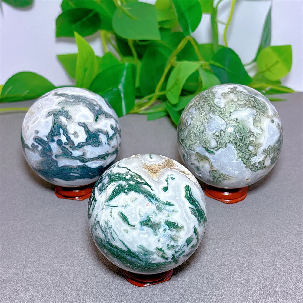 Quả Cầu Mã Não Rêu Đá Tự Nhiên - Trang Trí & Chữa Lành - Daisan Mart