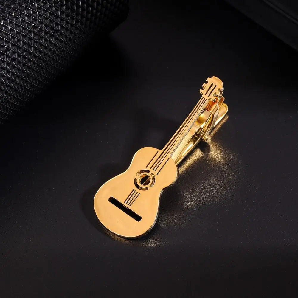 Punk Style Titanium Guitar Musical Note Tie Clip