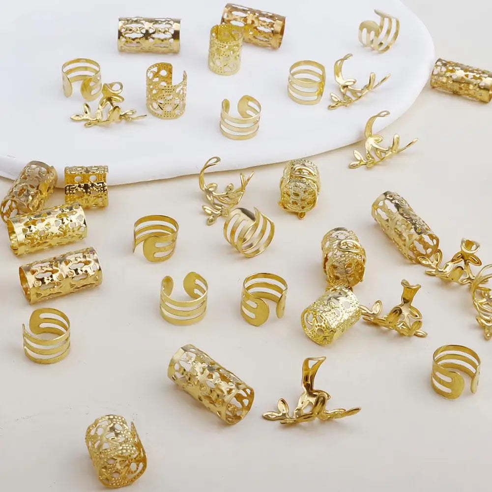 Bộ 40 Nhẫn Tóc Vàng/Bạc Trang Trí Tóc Tết Cá Tính