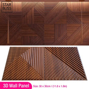 Tấm ốp tường 3D màu nâu, hoa văn hình học với đường kẻ sọc chéo. Kích thước 30x30cm.