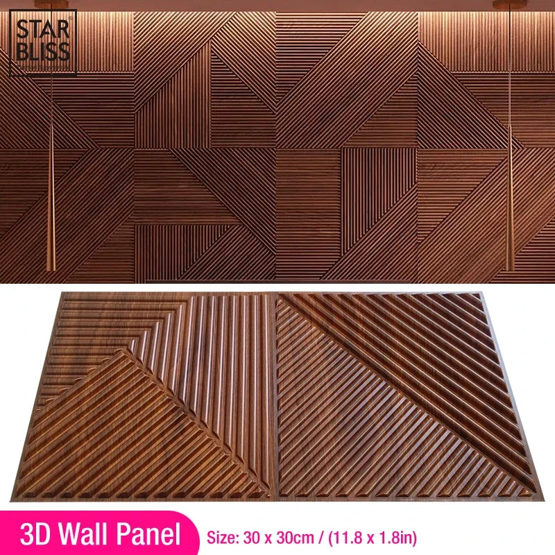 Tấm ốp tường 3D màu nâu, hoa văn hình học với đường kẻ sọc chéo. Kích thước 30x30cm.