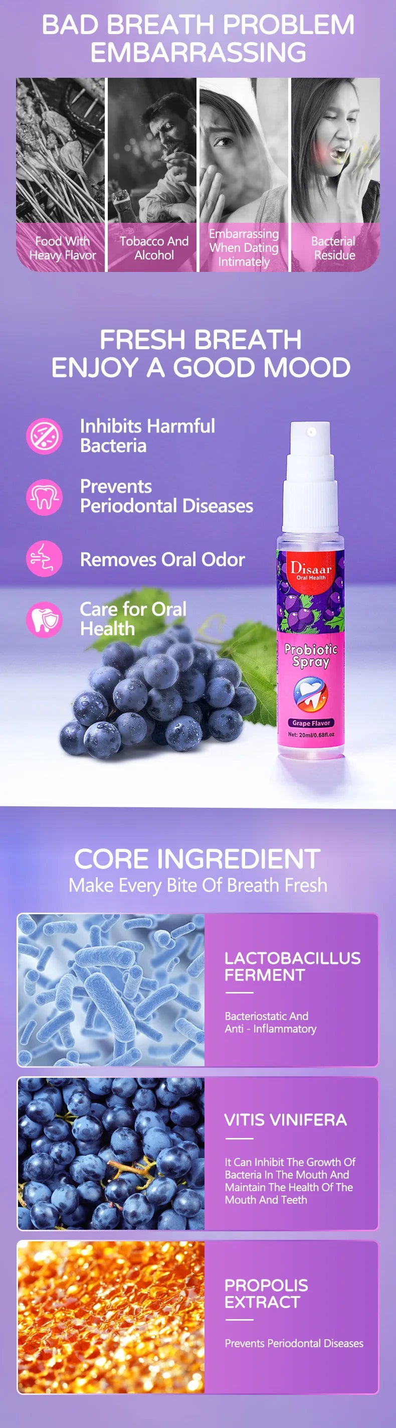 Grape Breath Spray 20ml - Deodorizing, Convenient