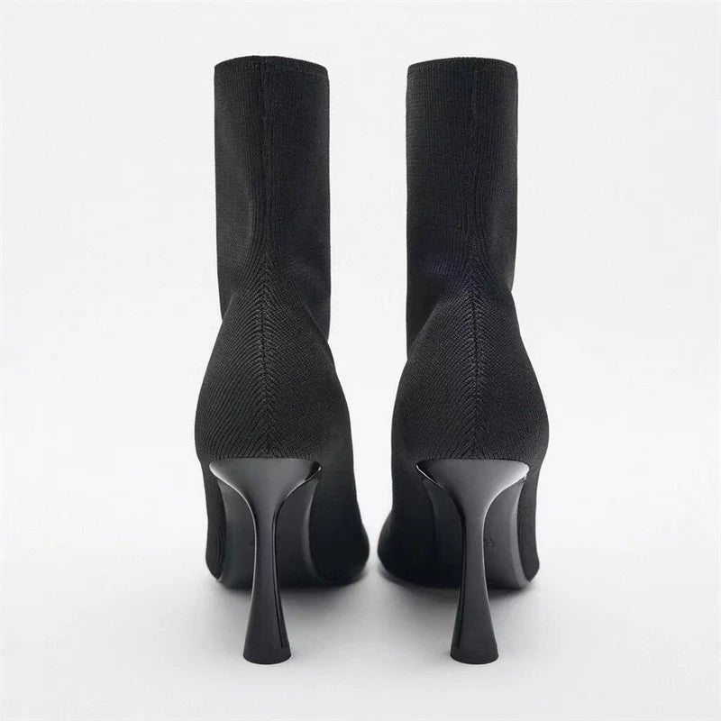 Liyke Black Women's High-top Pointed Toe Party Boots 40