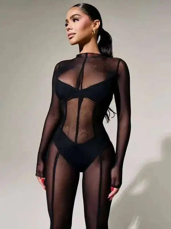 Sexy Black Mesh Bodysuit for Women's Evening Party