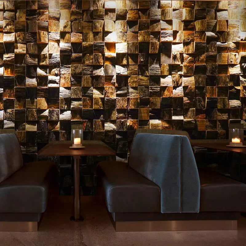 Wallpapers Home Decor Partition Black Walnut Wood Mosaic TV Background Wall Weathered Finish Eco-Friendly Rustic Style