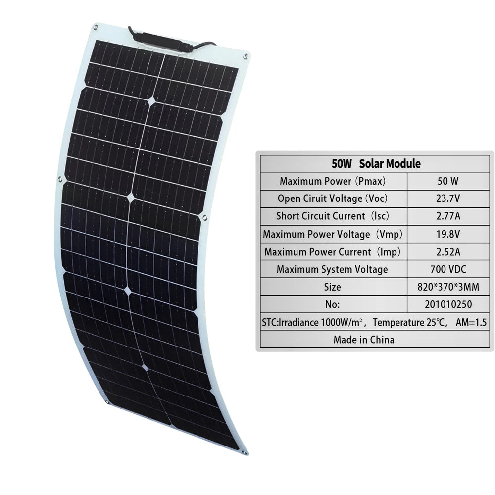 50W 100W Flexible Solar Panel Kit 12V Battery Charger Monocrystalline Cell Solar System Module For Home Camping Car RV Boat