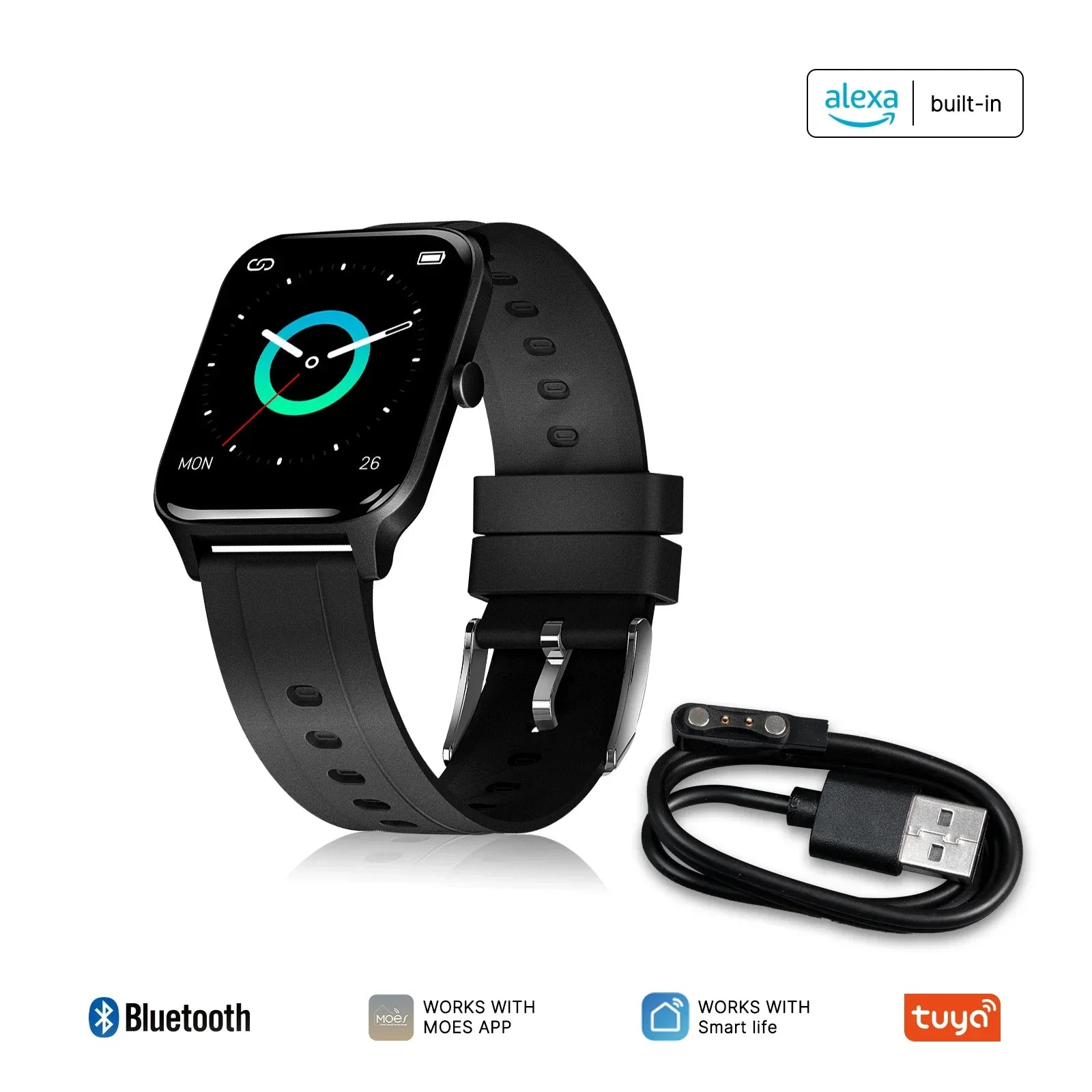 Đồng Hồ Thông Minh MOES Alexa, Chống Nước, Đo Sức Khỏe
