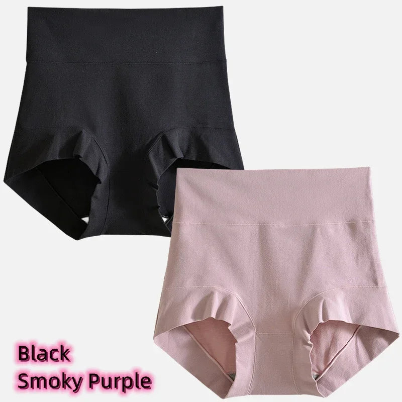 Women's cotton high-waisted, stretchy, belly-hugging panties, 2 pieces