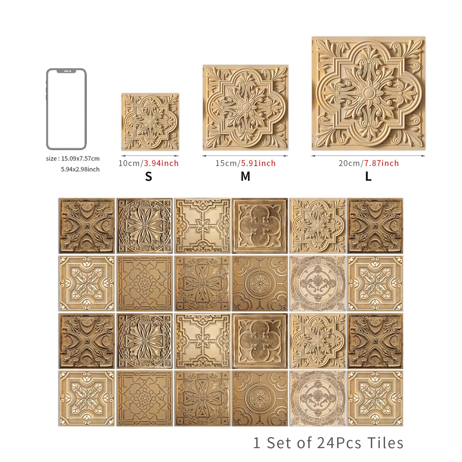 24Pcs European retro style Art Tile Wall Stickers With Self Adhesive Removable Bathroom Kitchen Waterproof Pvc Decal Wallpaper