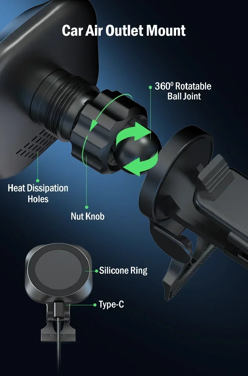 Magnetic Car Wireless Charger Stand Phone Holder Air Vent Mount Clip Support In Car Fast Charging for iPhone 16-12 Pro Max Mini