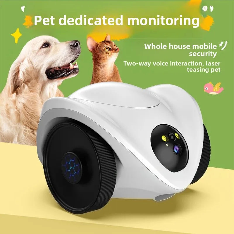 Intelligent pet feeder can be remotely controlled equipped with a camera capable of moving communication and featuring a laser
