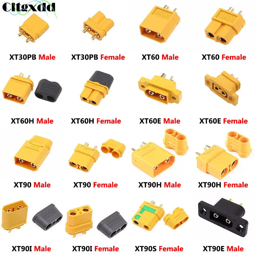 XT30PB XT60 XT60E XT60H XT90 XT90H XT90I XT90S XT90E T Plug Lithium Battery Socket Connector Male Female Gold Plated Banana Plug