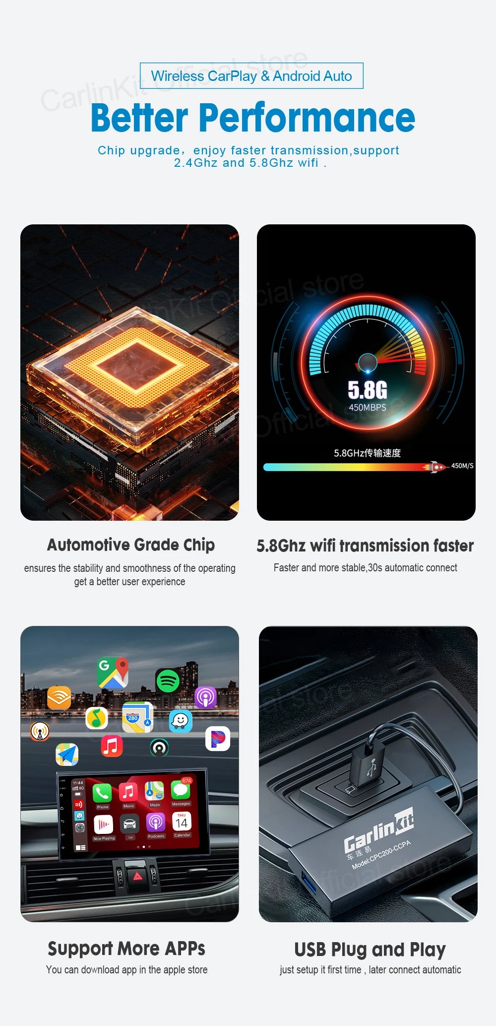 CarlinKit Wred & Wireless Android Auto & CarPlay Dongle Car USB Adapter For Aftermarket Android Car Radio Mirrorlink Split Sceen