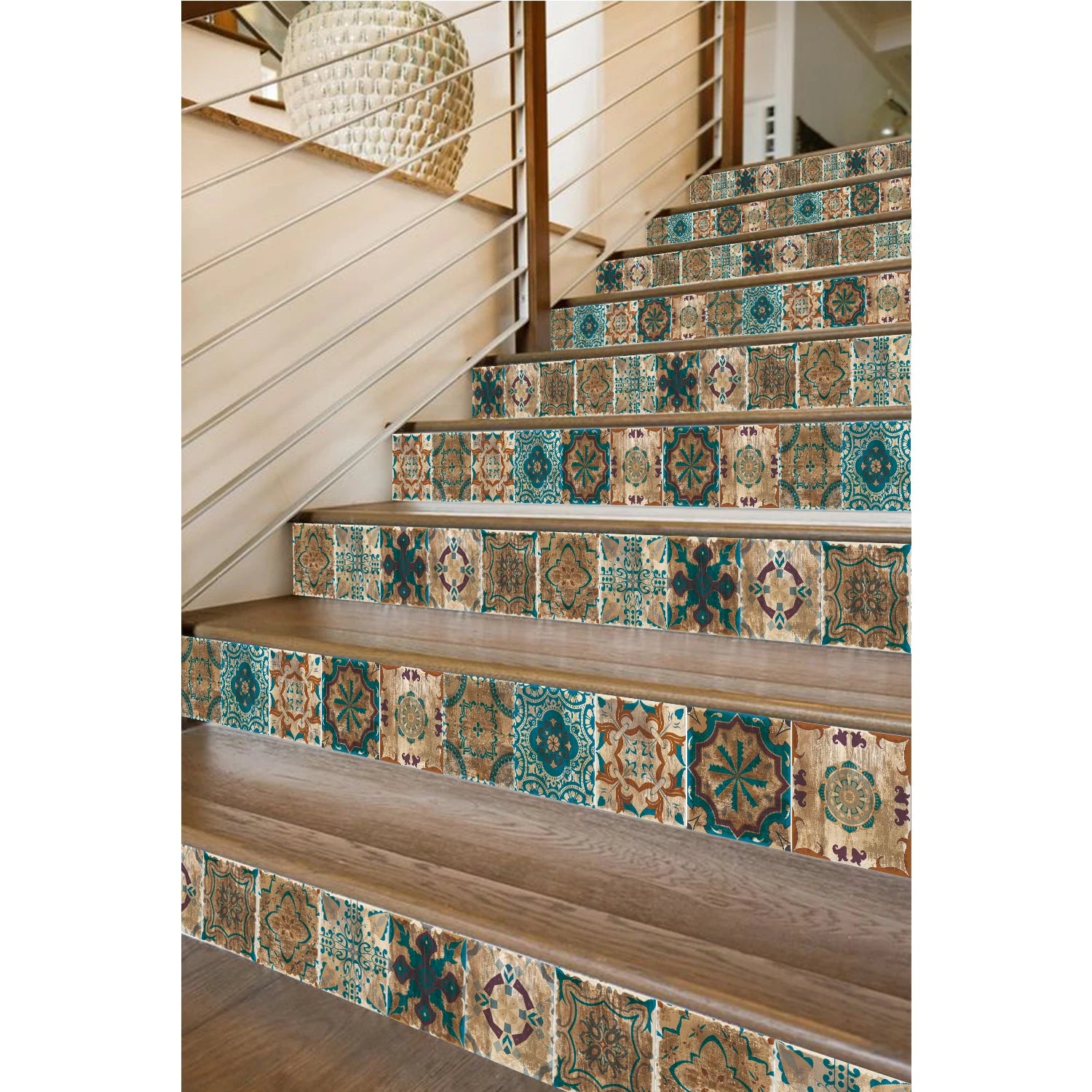 24 Pieces of Moroccan Style PVC Waterproof Self-Adhesive Wall Stickers, Peel and Stick on Living Room and Bedroom Tile Stickers
