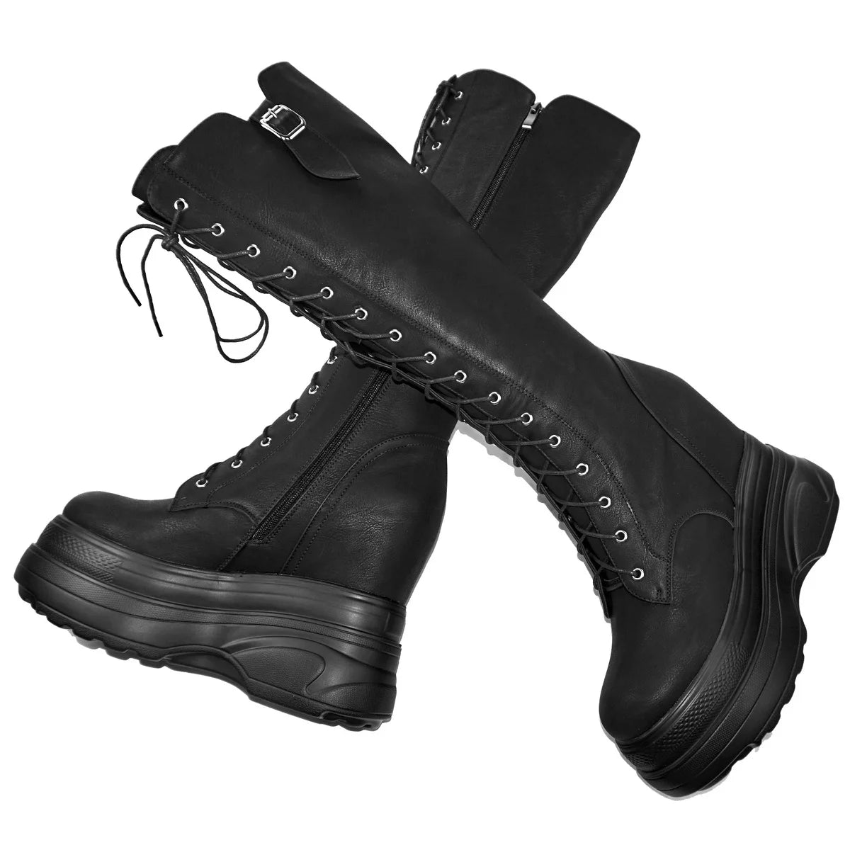 Genuine Leather Women's Boots with High Sole, Large Size Winter 44-47