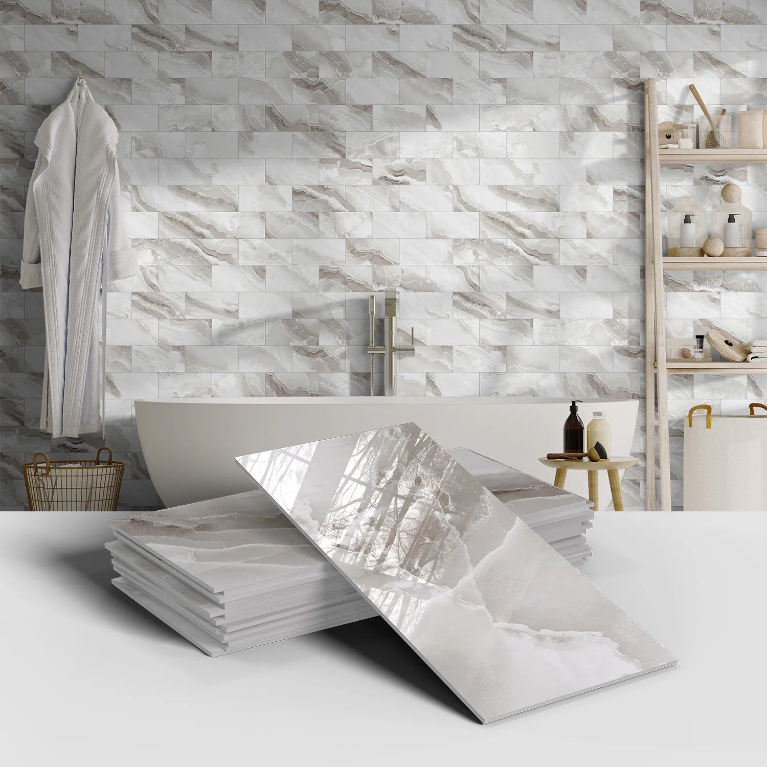 Set of 16 Waterproof Stone Pattern Foam Wall Stickers for Kitchen