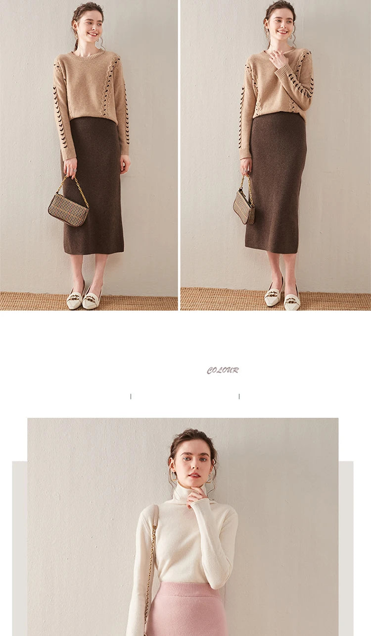 Chân Váy Len Dệt Kim Nữ Mùa Thu Đông Cao Cấp