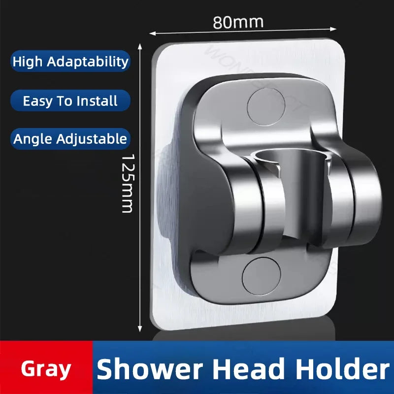Universal Shower Head Holder No Drill Showerhead Bracket Adjustable Wall Mounted Holder for Bathroom Accessories Stable Rotation