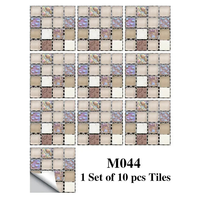 10pcs/set Marble Mosaic Tiles Wall Sticker Transfers Flat Covers for Kitchen Bathroom Stitching Stickers Self-adhesive Removable