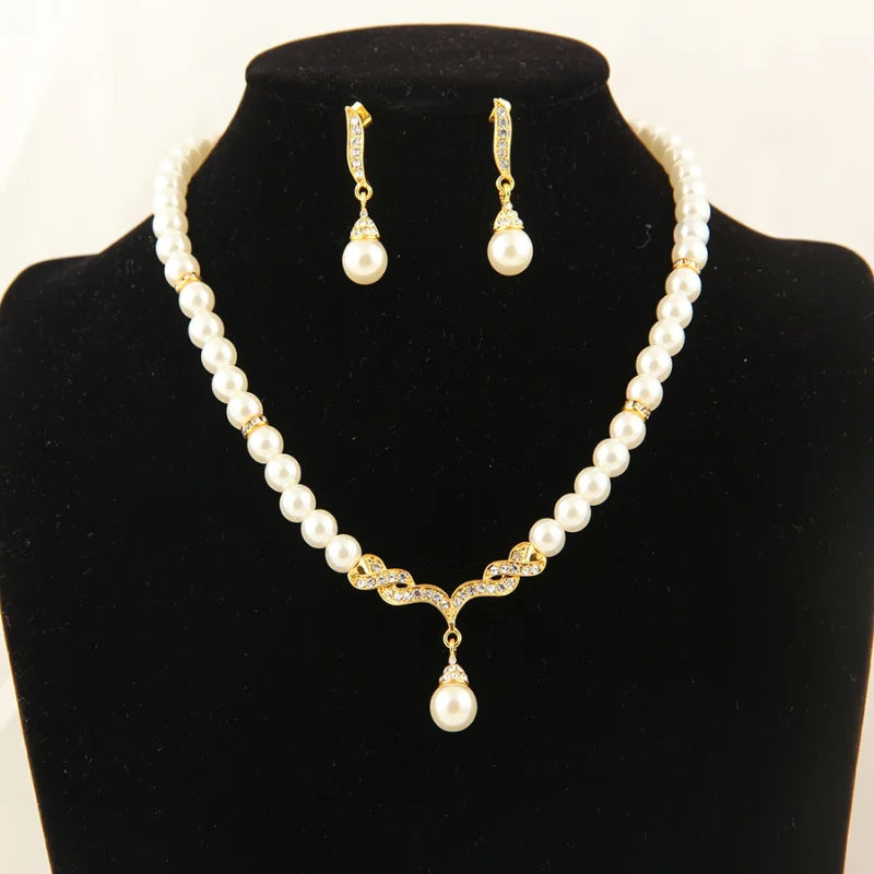 Noble Gold Pearl Jewelry Set for Women Party