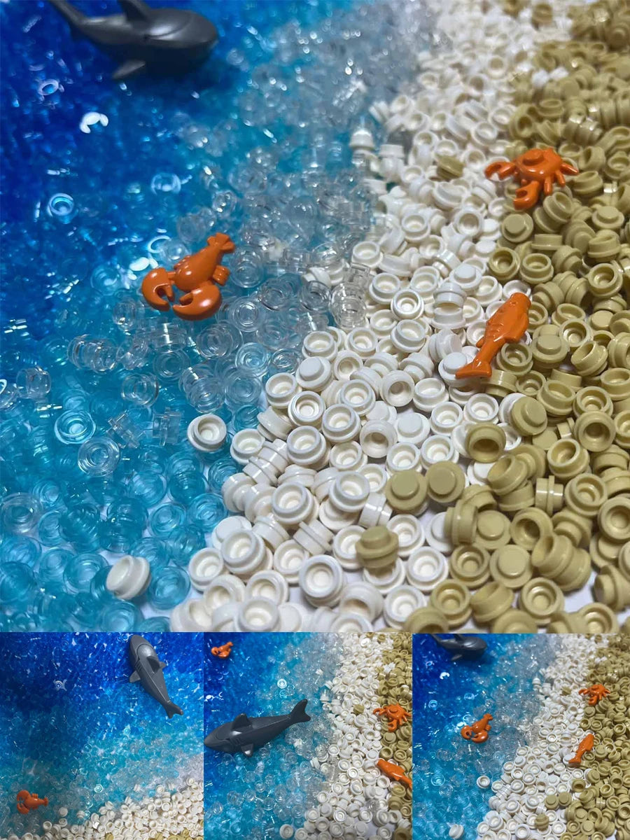 500PCS/LOT MOC Small Bricks 6141 Plate 1x1 Round Transparent Building Blocks Ocean Seascape Seawater Parts DIY Toys