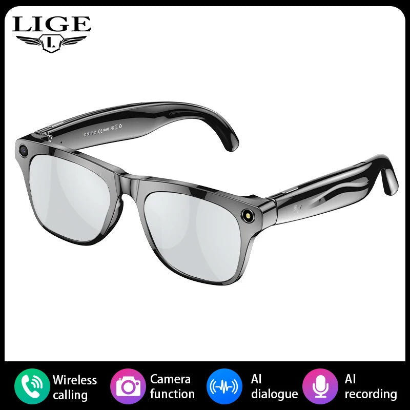 LIGE AI Smart Glasses: Bluetooth Calling, Camera, Music