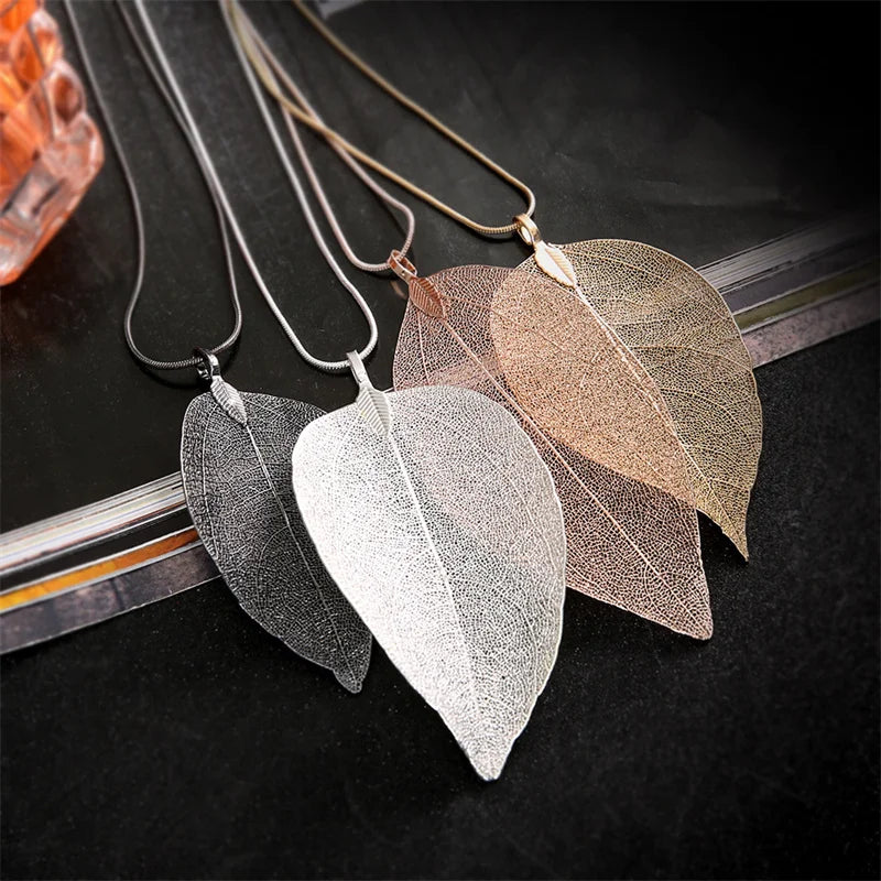 Women's Fashion Simple Punk Silver Leaf Necklace