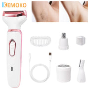 4 in 1 Electric Epilator Painless Bikini Eyebrow Nose for Women Facial Hair Removal Trimmer Face Body Female Shaver Depilator