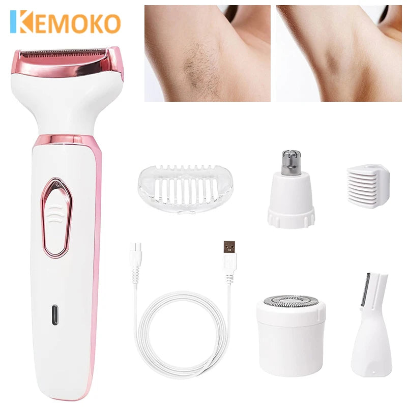 4 in 1 Electric Epilator Painless Bikini Eyebrow Nose for Women Facial Hair Removal Trimmer Face Body Female Shaver Depilator