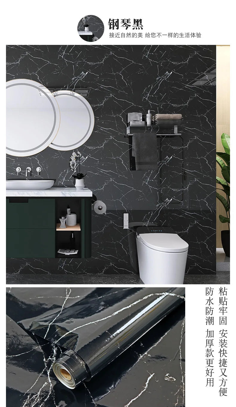 60cm Marble Vinyl Film Self Adhesive Wallpaper Bathroom Kitchen Cupboard Countertops Contact Paper PVC Waterproof Wall Stickers