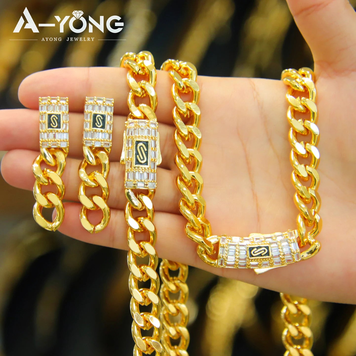 21K Gold Jewelry Set with High-End Zircon Stones Dubai