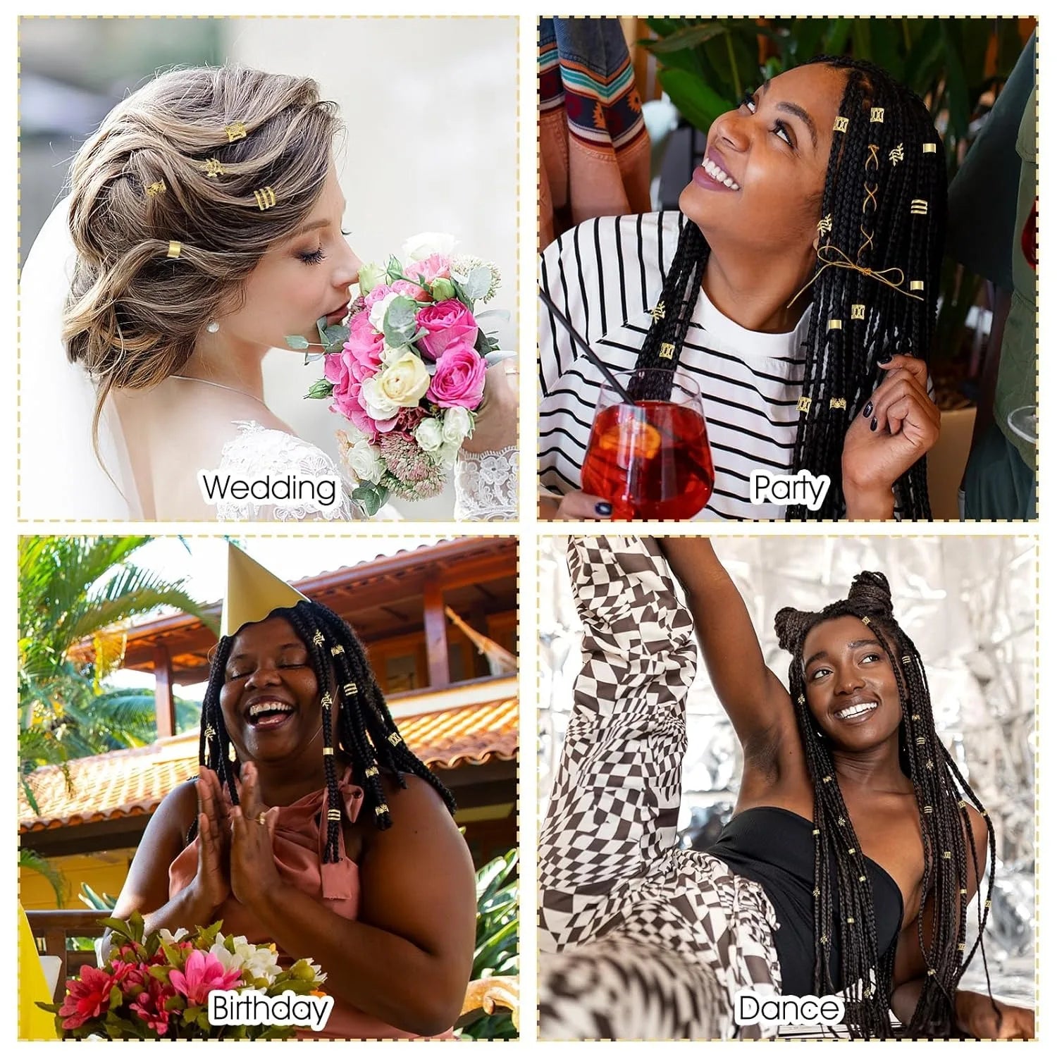Set of 52 Gold Hair Jewelry for Women's Personality Braids