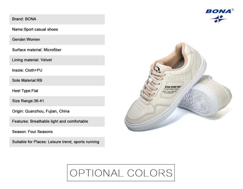 Giày Sneaker Nữ BONA 2023 Đế Bằng Nhẹ Êm Thoáng Khí